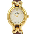FENDI Watches Quartz 640L Plated Gold, embossed leather gold Change belt Oval Silver dial