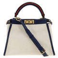 FENDI Handbag 8BN290 Canvas, Calfskin White / navy 2WAYShoulder Peekaboo Women Used