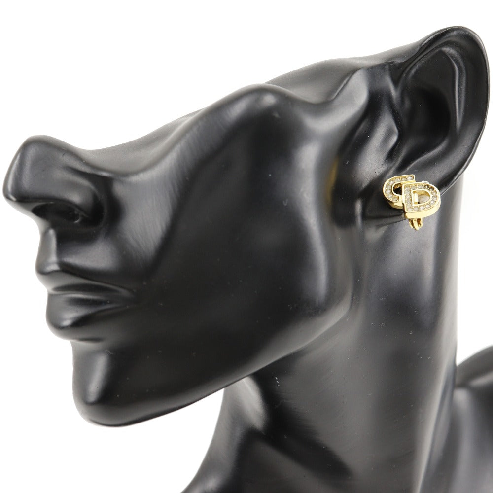 Christian Dior Earring Plated Gold, Rhinestones gold CD logo Women Used