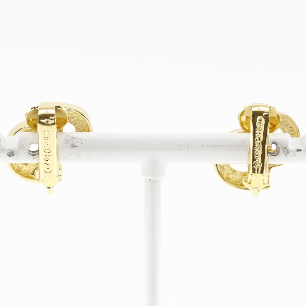 Christian Dior Earring Plated Gold, Rhinestones gold CD logo Women Used