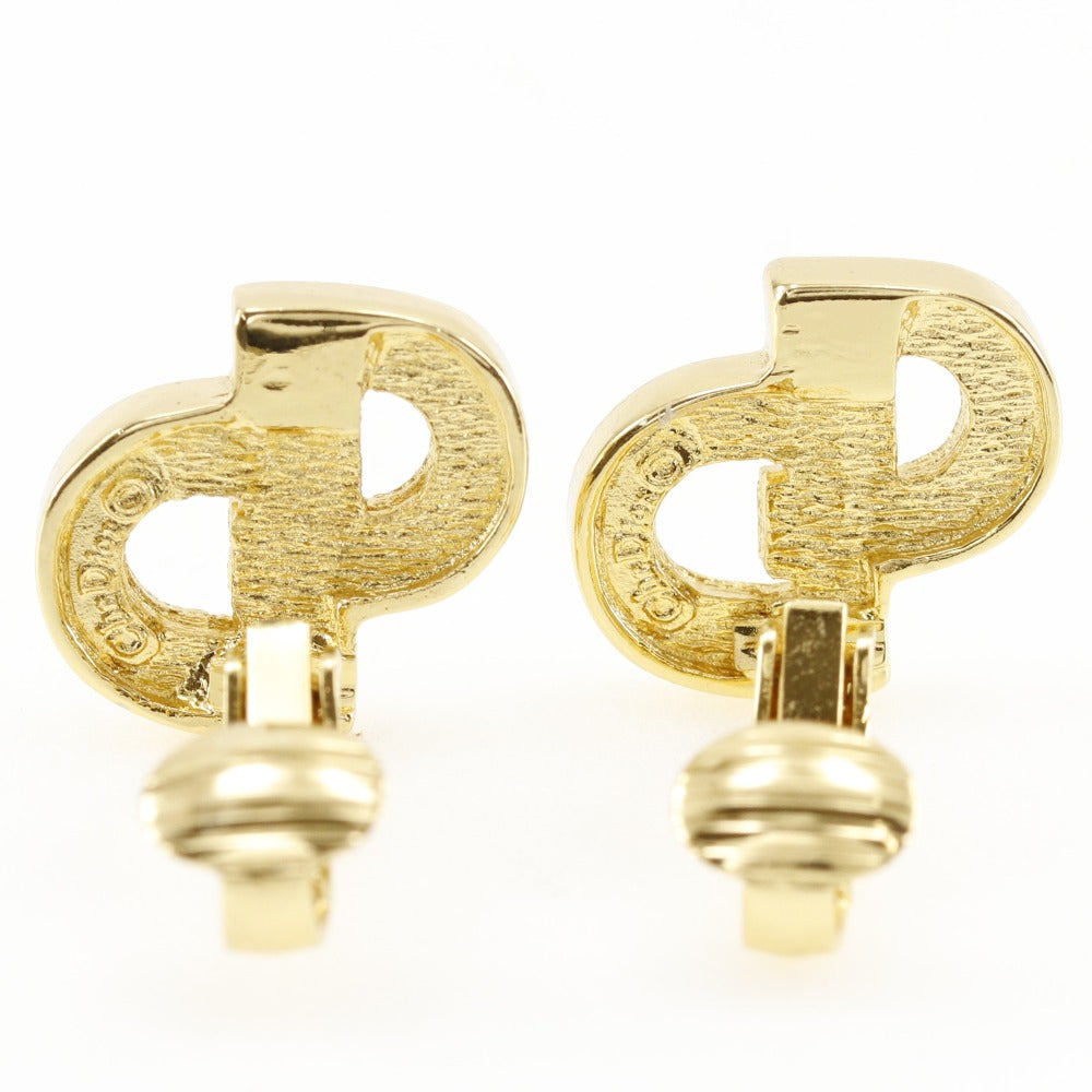 Christian Dior Earring Plated Gold, Rhinestones gold CD logo Women Used