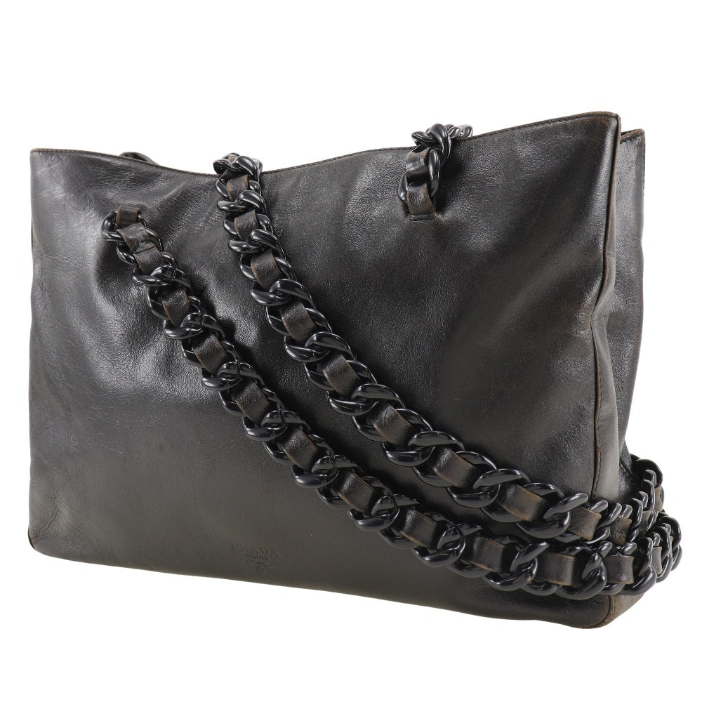 PRADA Shoulder Bag Calfskin black plastic chain Women Used