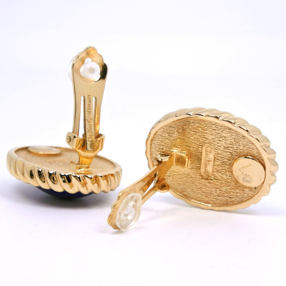 Christian Dior Earring Plated Gold Blue vintage Women Used