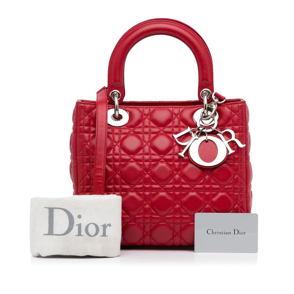 Dior Lady Dior Medium Red Cannage Quilted Leather