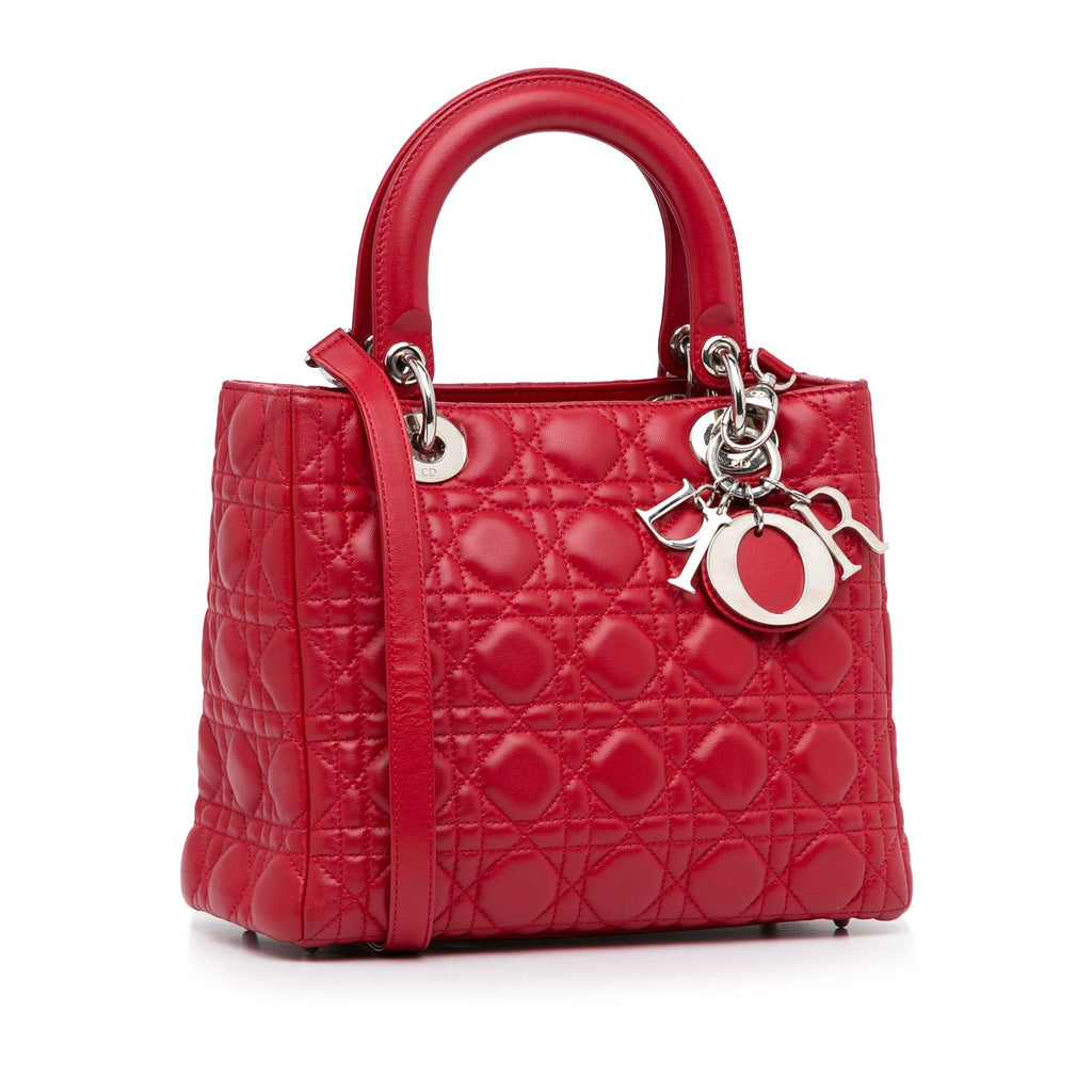 Dior Lady Dior Medium Red Cannage Quilted Leather