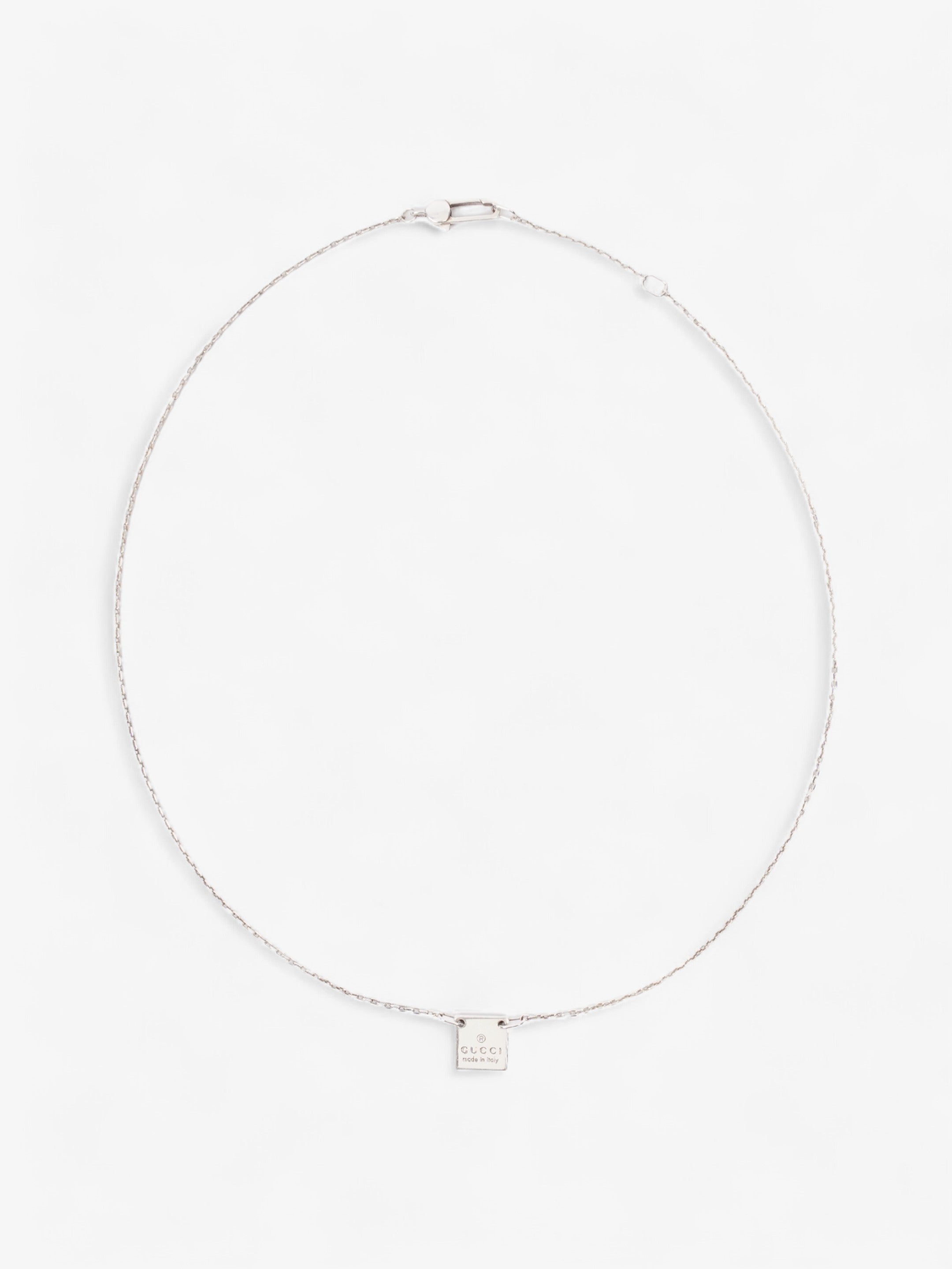 Gucci Logo Pendant Necklace Silver Silver Sterling