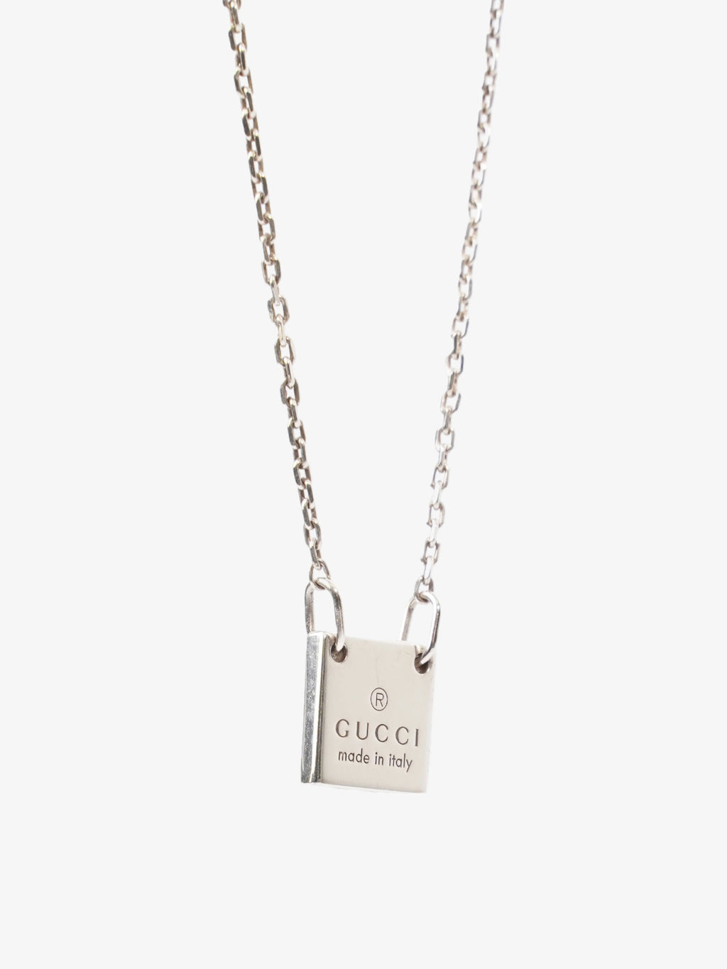 Gucci Logo Pendant Necklace Silver Silver Sterling