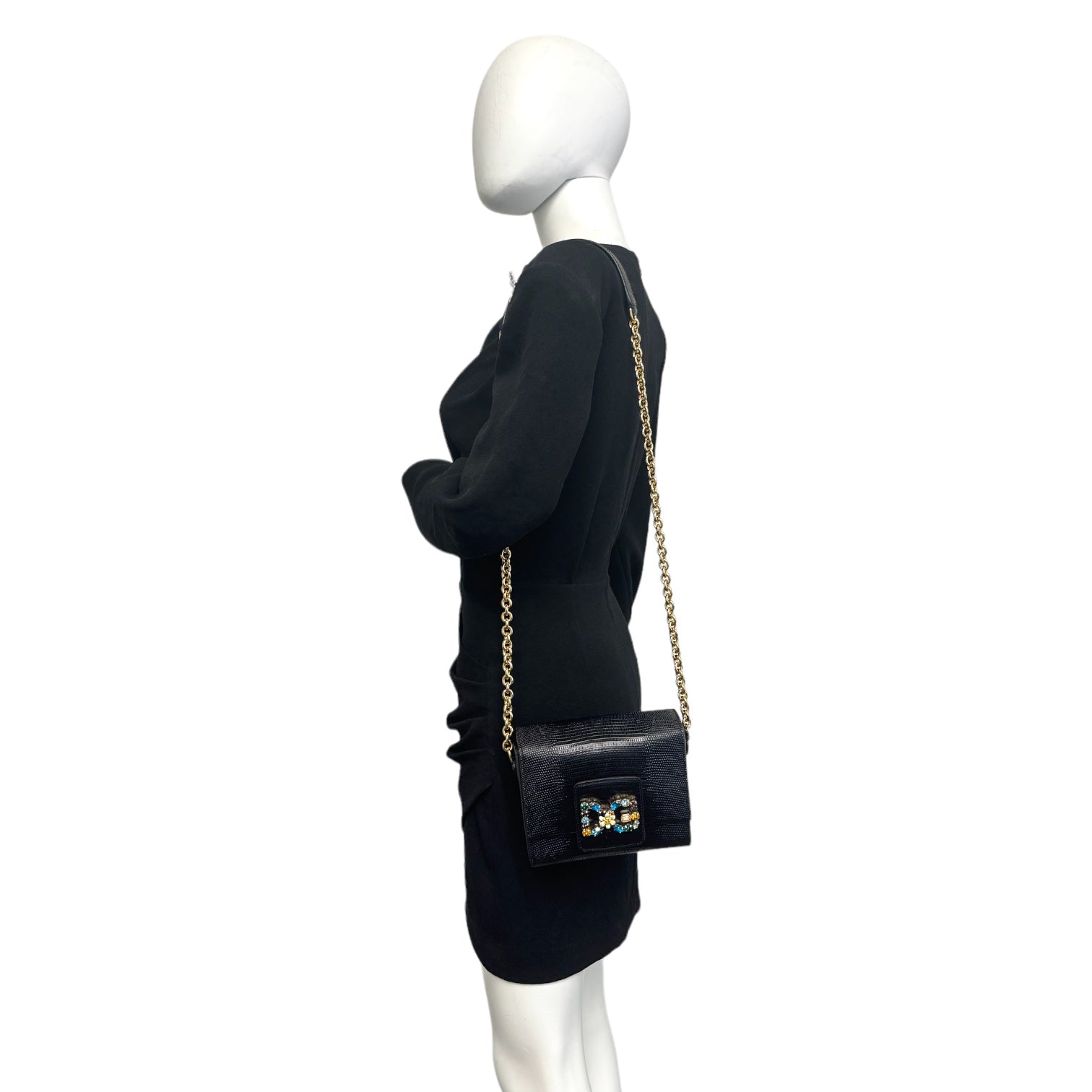 Dolce & Gabbana DG Crystals Crossbody Bag Black Leather