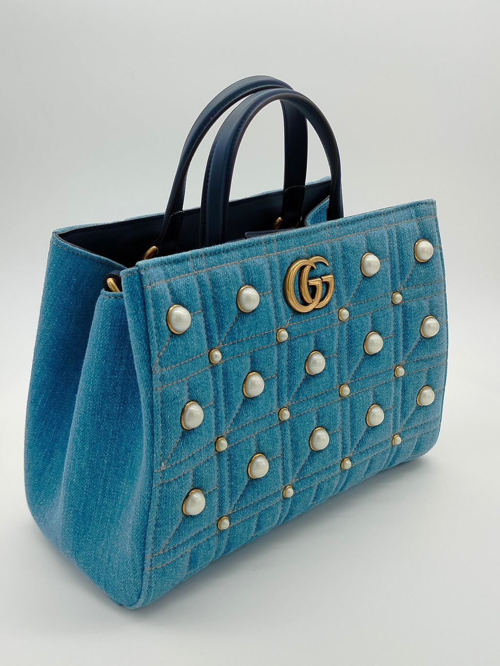Gucci Marmont Denim Pearl Tote Bag - '10s