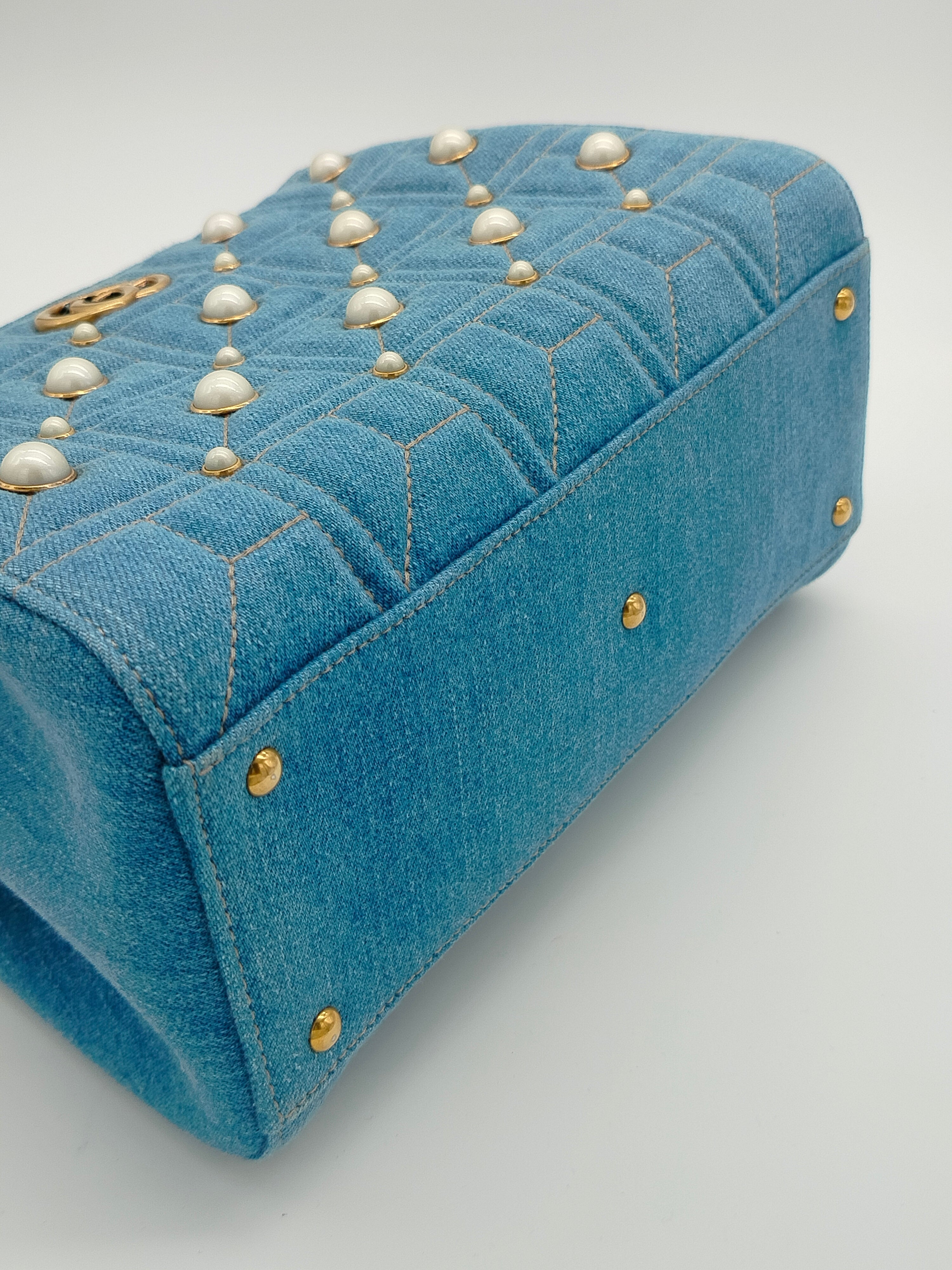 Gucci Marmont Denim Pearl Tote Bag - '10s