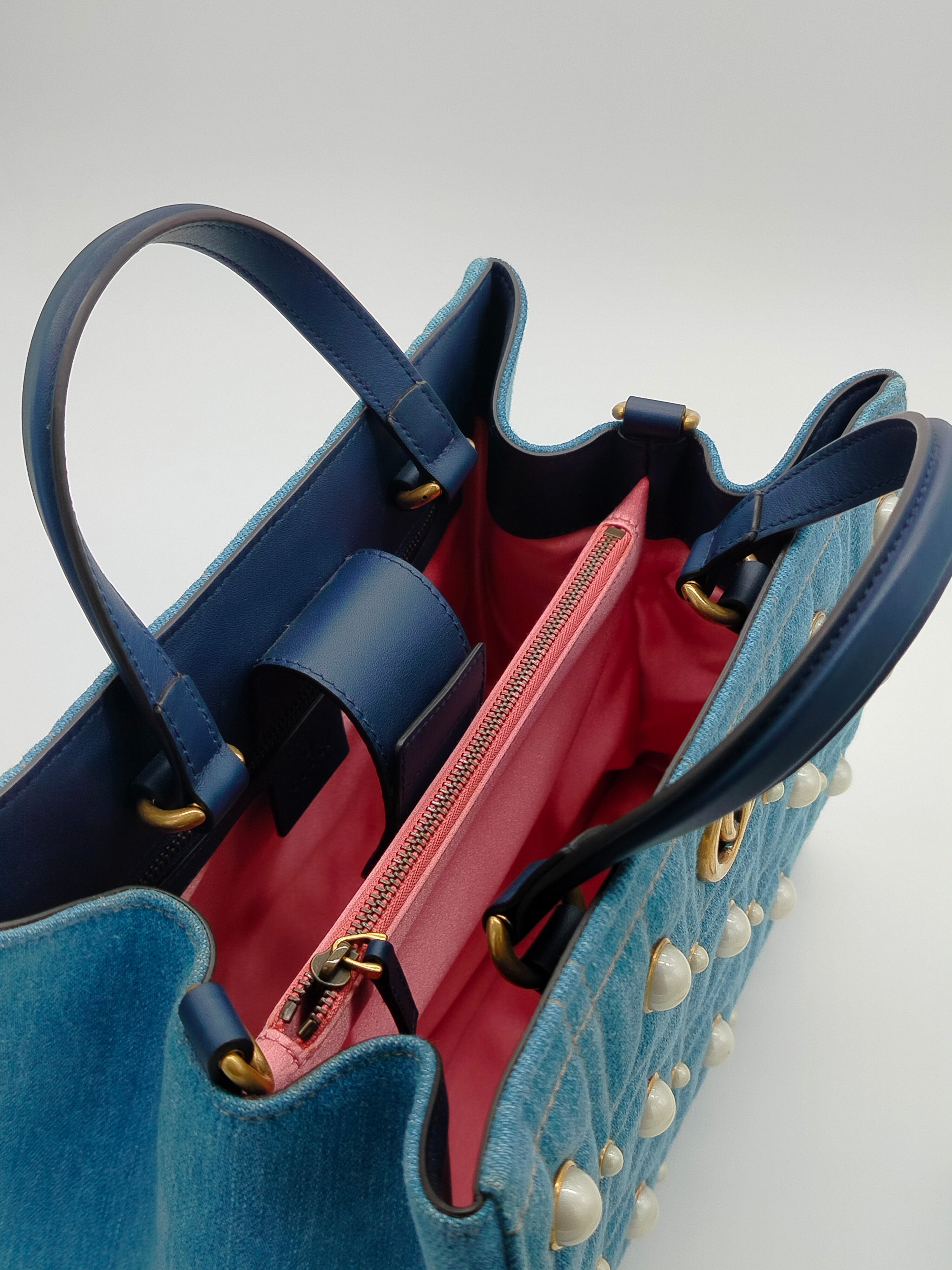 Gucci Marmont Denim Pearl Tote Bag - '10s