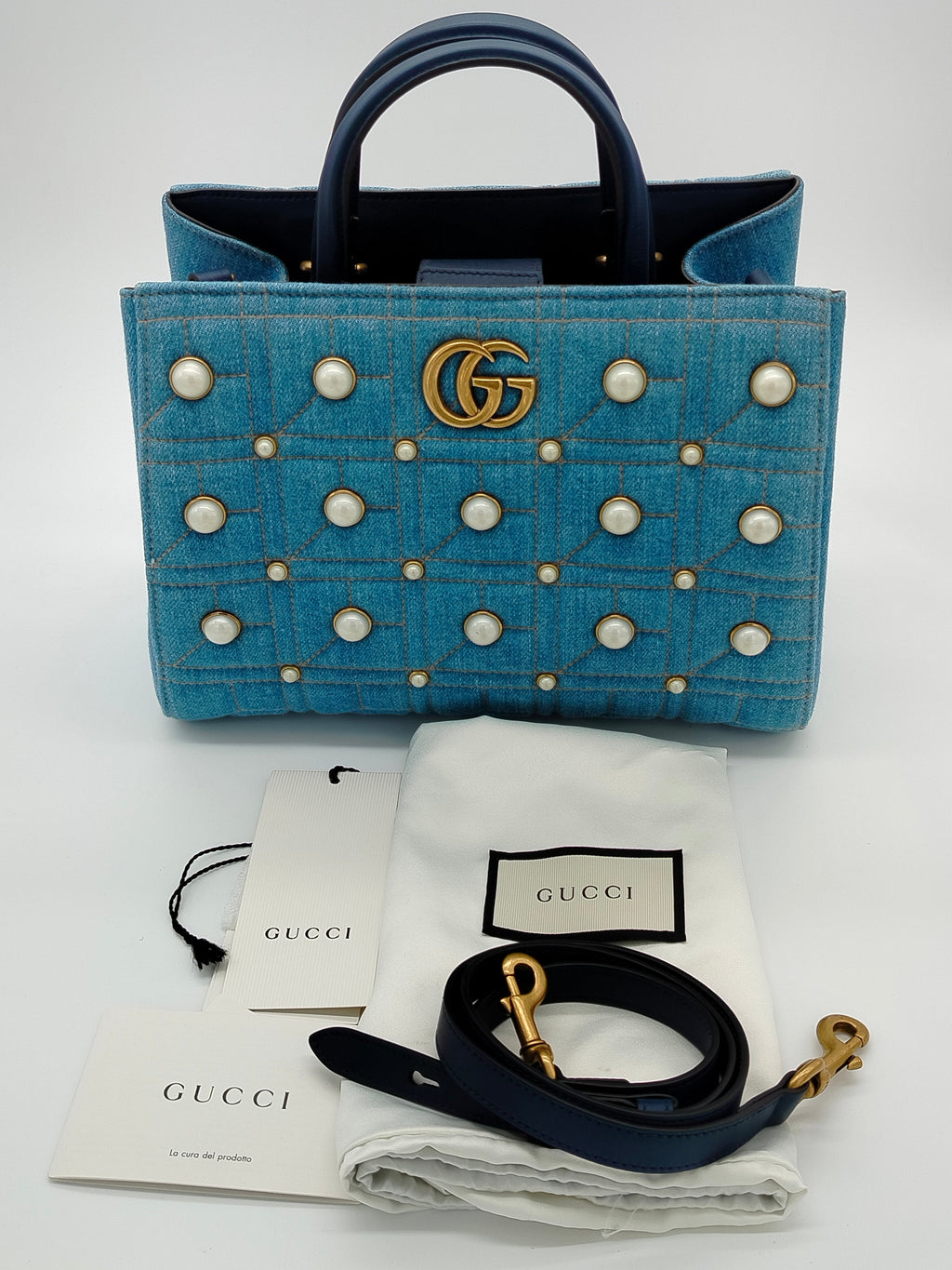 Gucci Marmont Denim Pearl Tote Bag - '10s