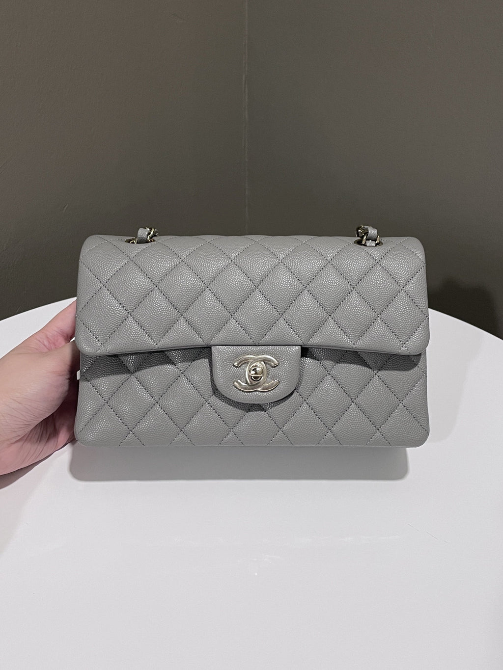 Chanel Classic Quilted Small Double Flap Grey Caviar