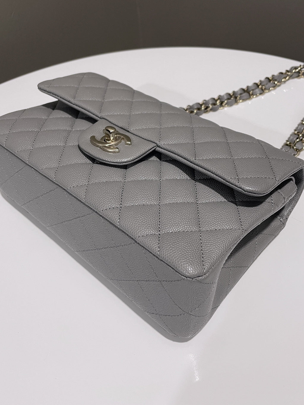 Chanel Classic Quilted Small Double Flap Grey Caviar