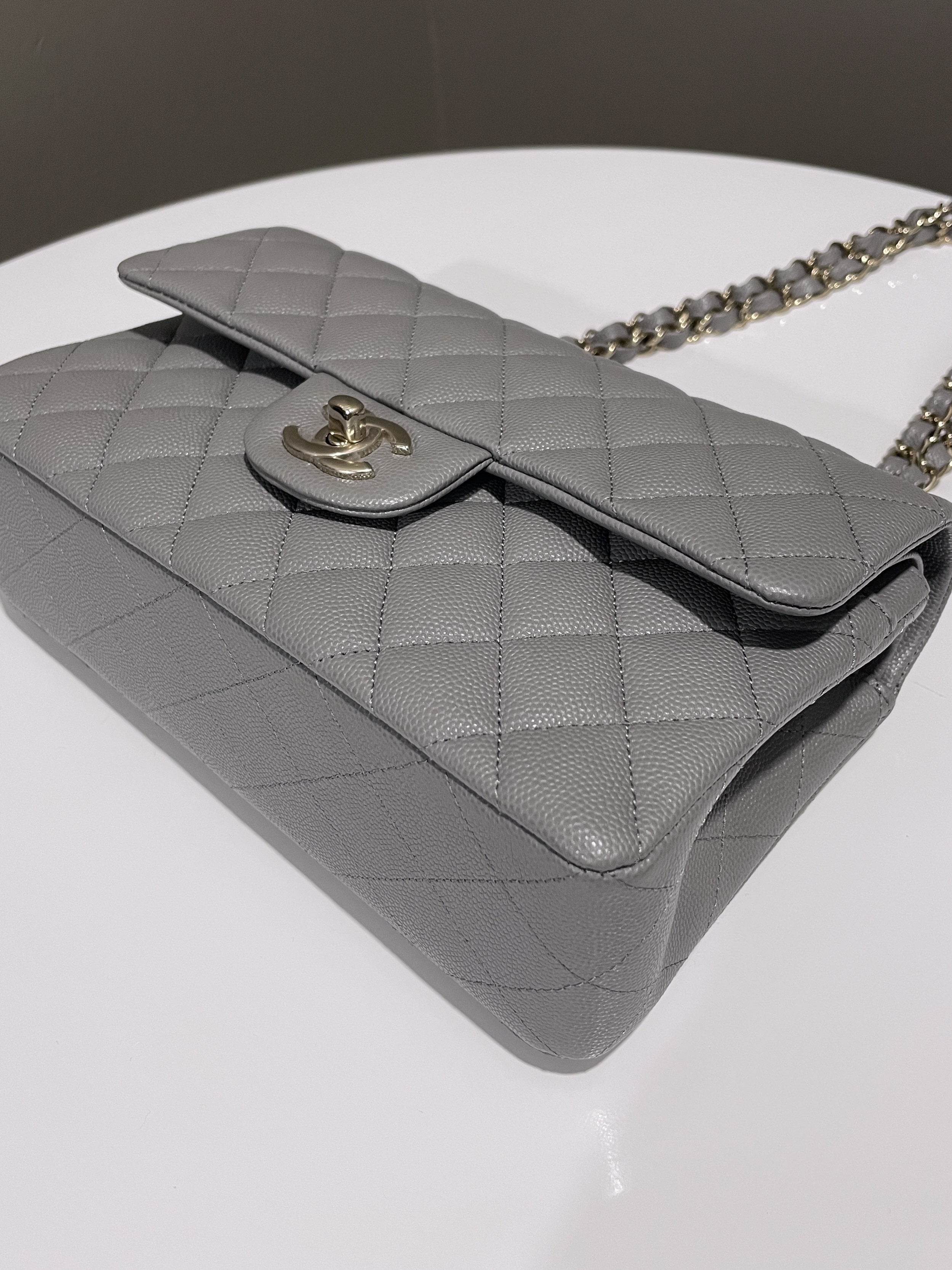 Chanel Classic Quilted Small Double Flap Grey Caviar
