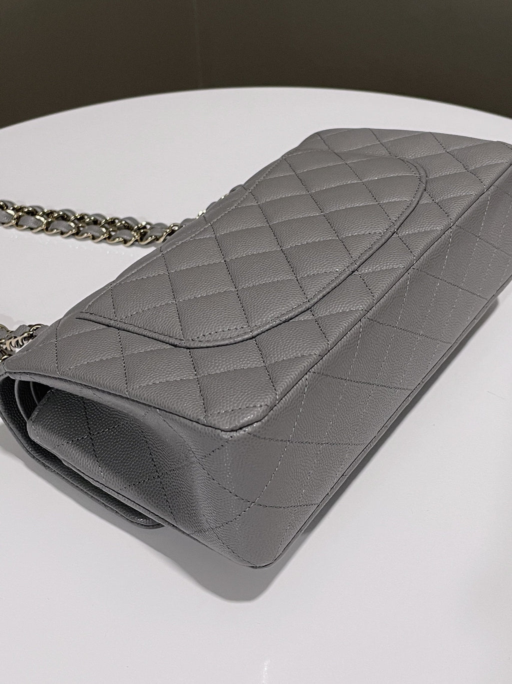 Chanel Classic Quilted Small Double Flap Grey Caviar