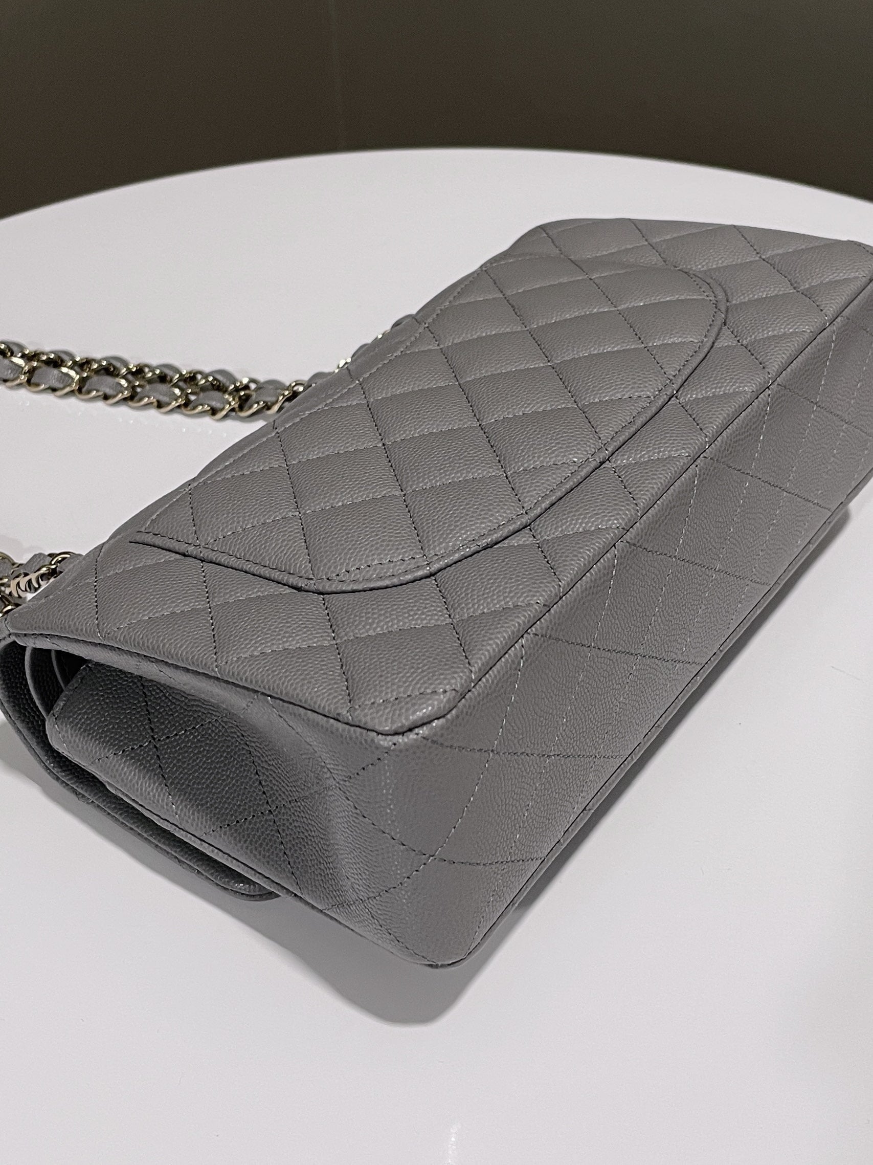 Chanel Classic Quilted Small Double Flap Grey Caviar