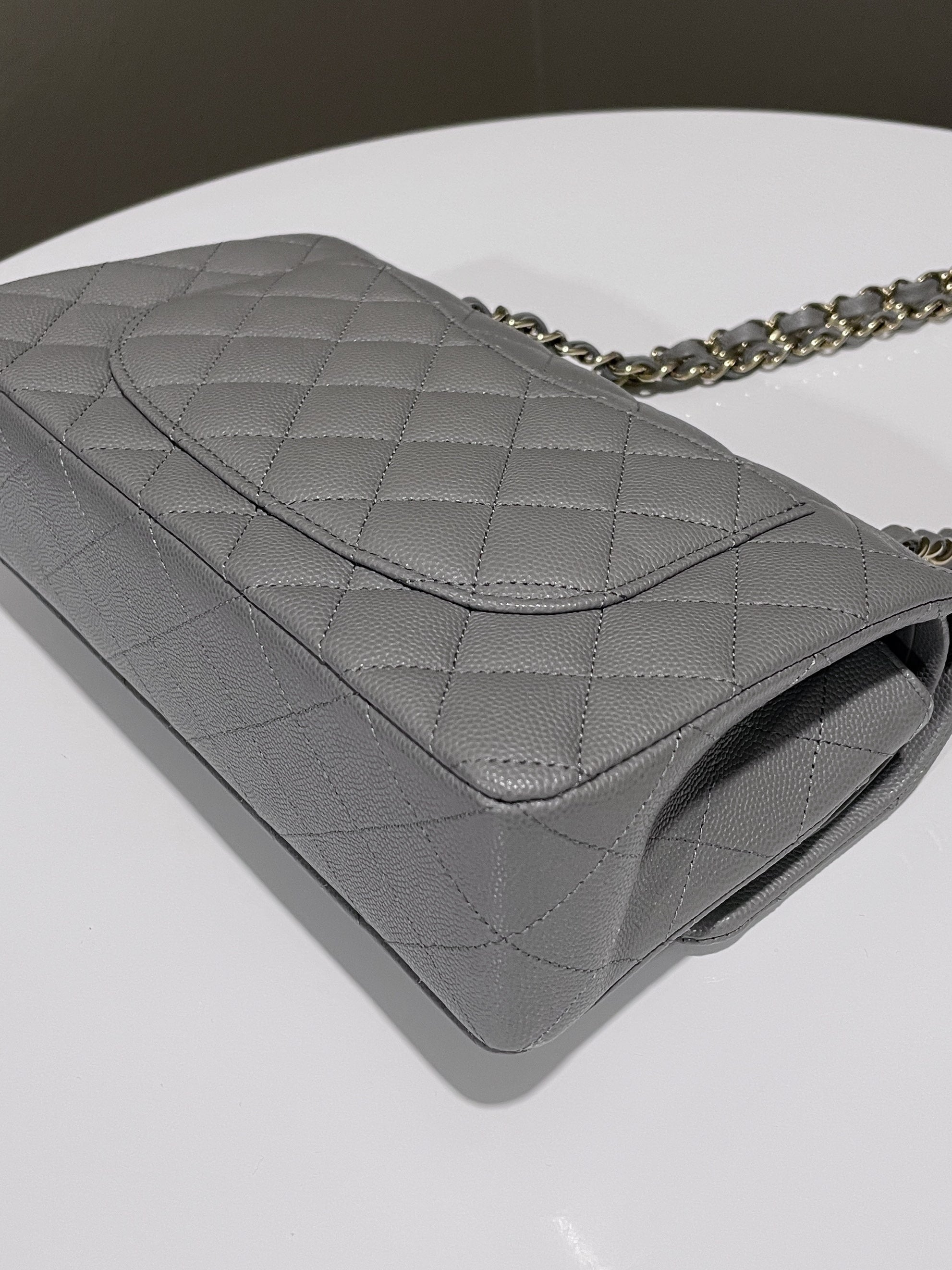 Chanel Classic Quilted Small Double Flap Grey Caviar