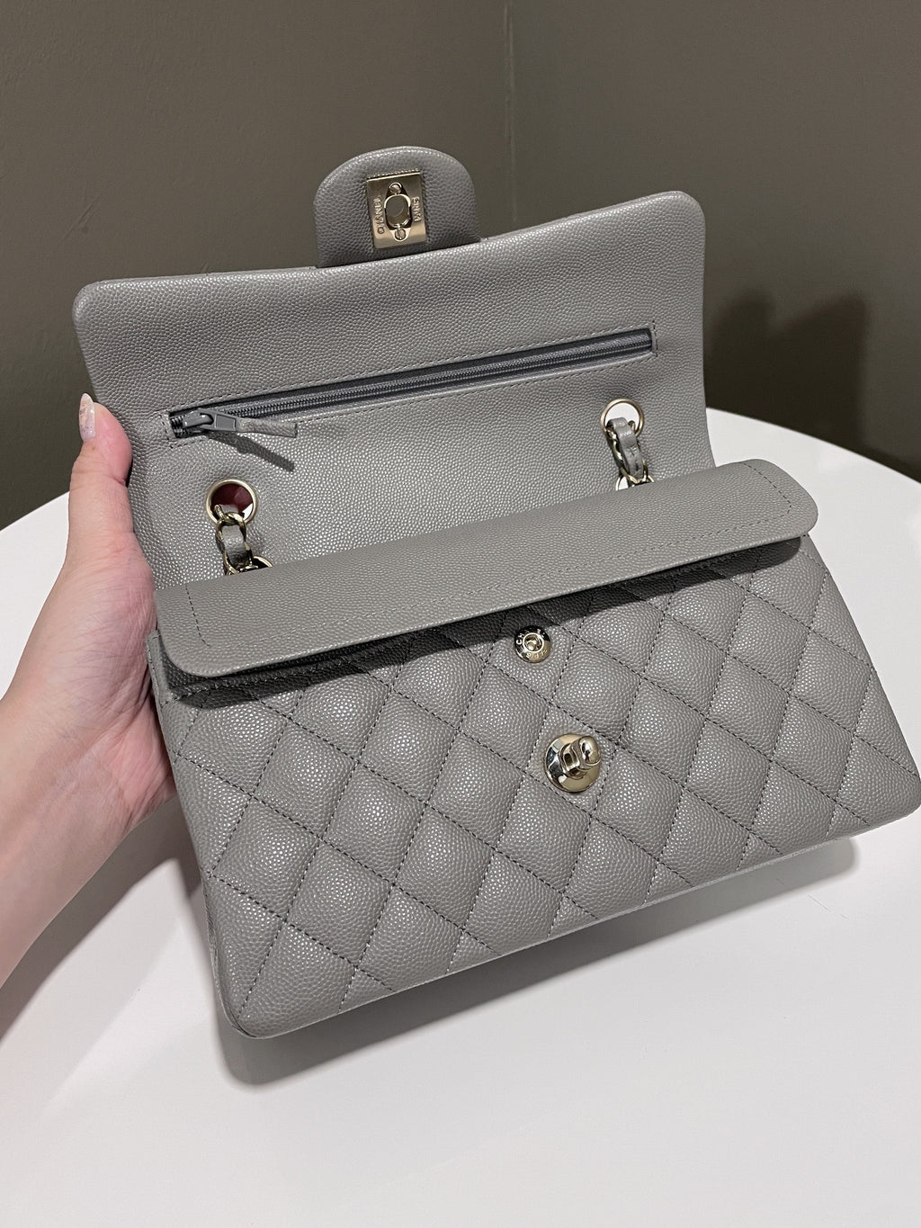 Chanel Classic Quilted Small Double Flap Grey Caviar