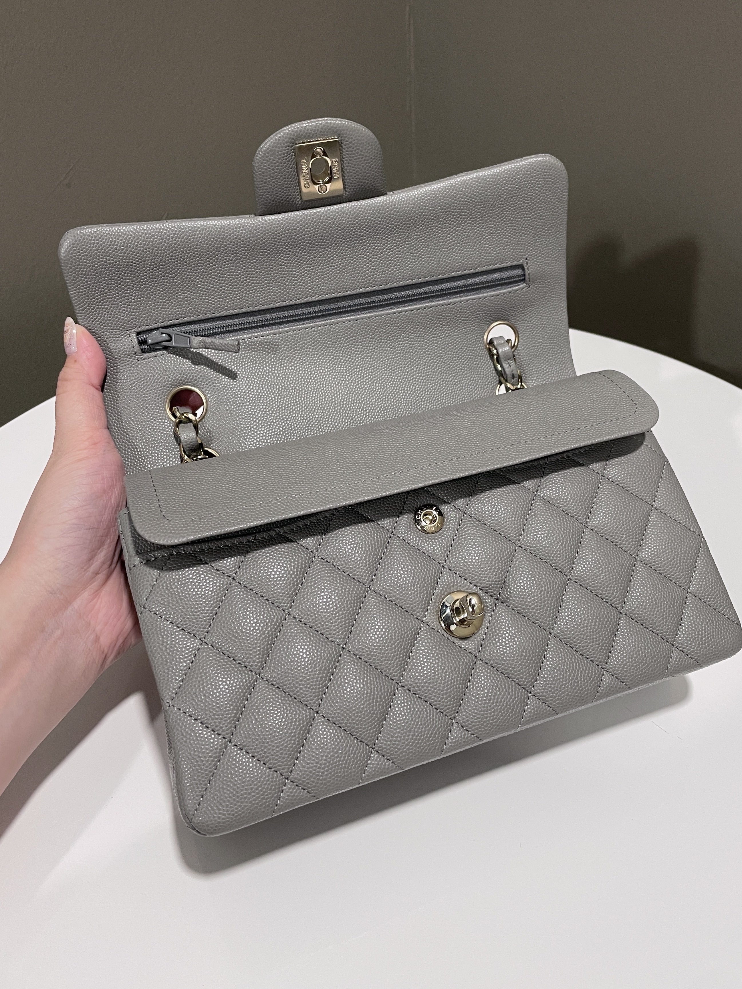 Chanel Classic Quilted Small Double Flap Grey Caviar