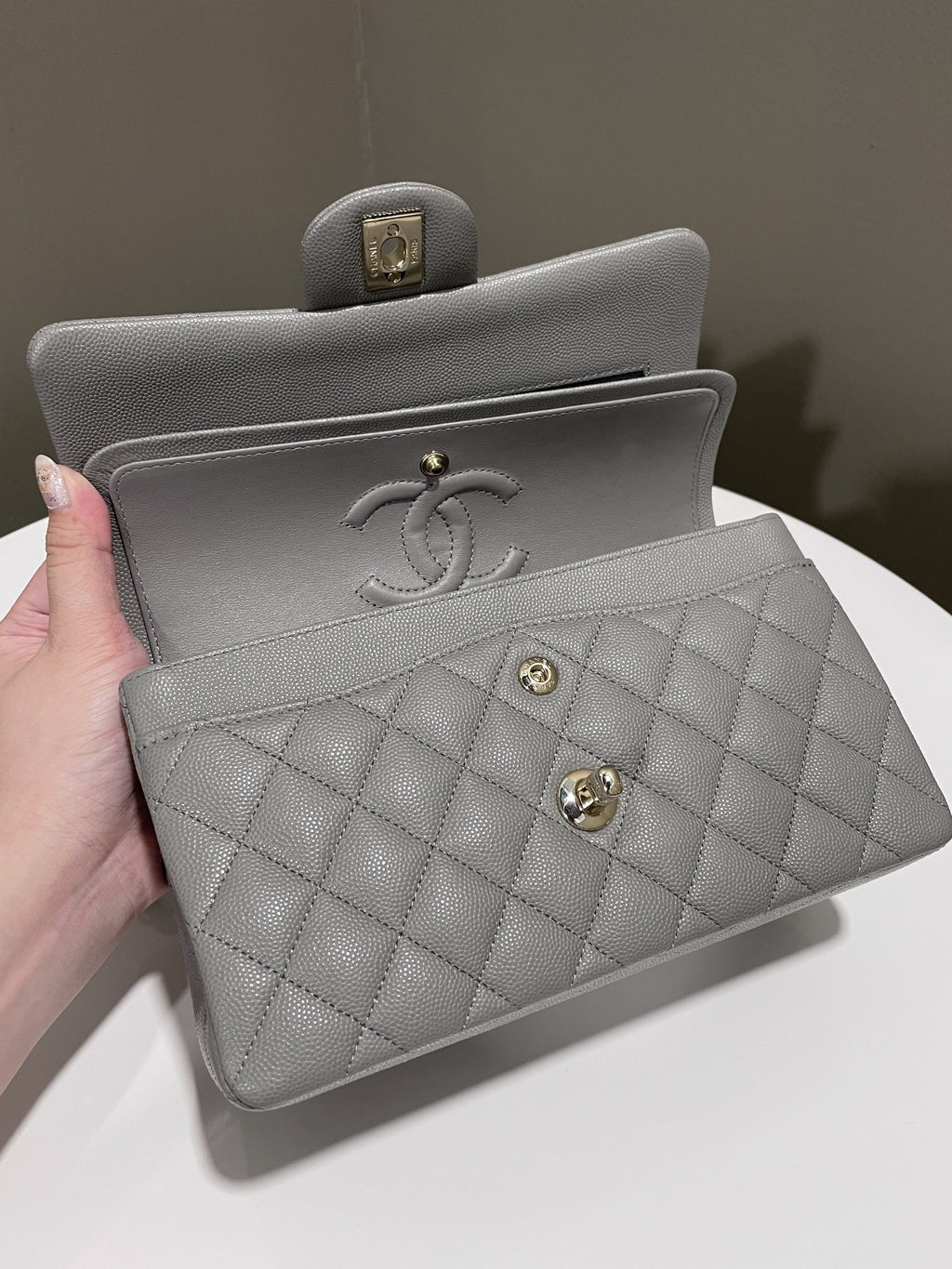 Chanel Classic Quilted Small Double Flap Grey Caviar