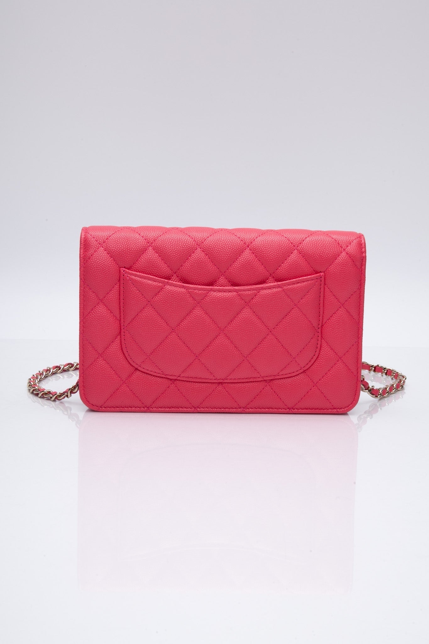 CHANEL Hot Pink Caviar Quilted French New Wave Chain CC Wallet On Chain WOC