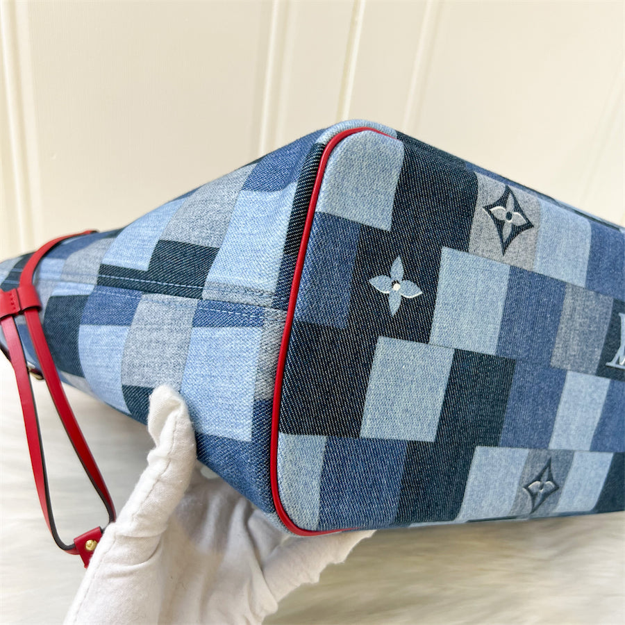 LV Neverfull MM in Denim Patchwork without Attached Pouch