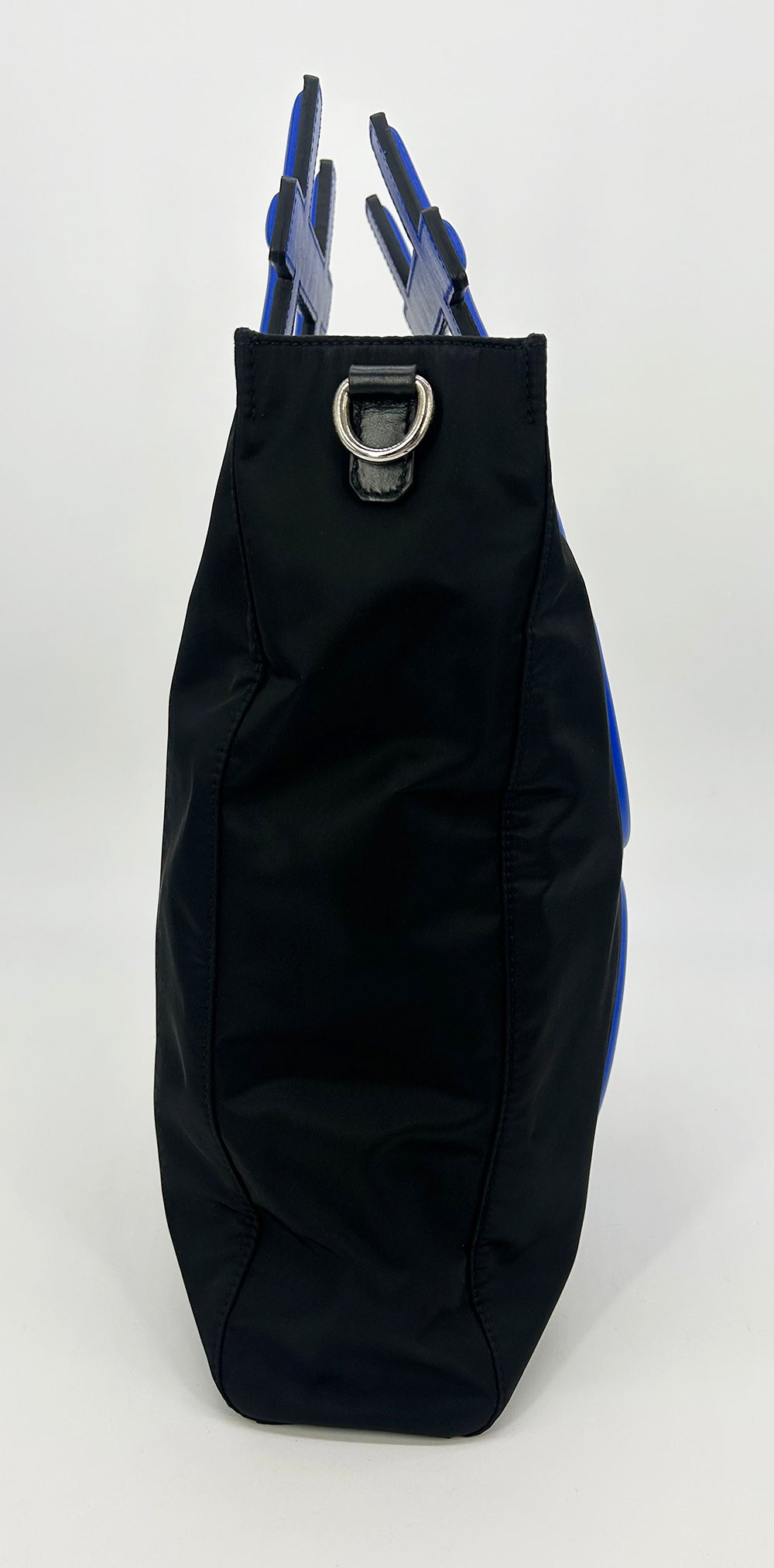 Dolce and Gabbana Black Nylon Blue Leather Hashtag Tote