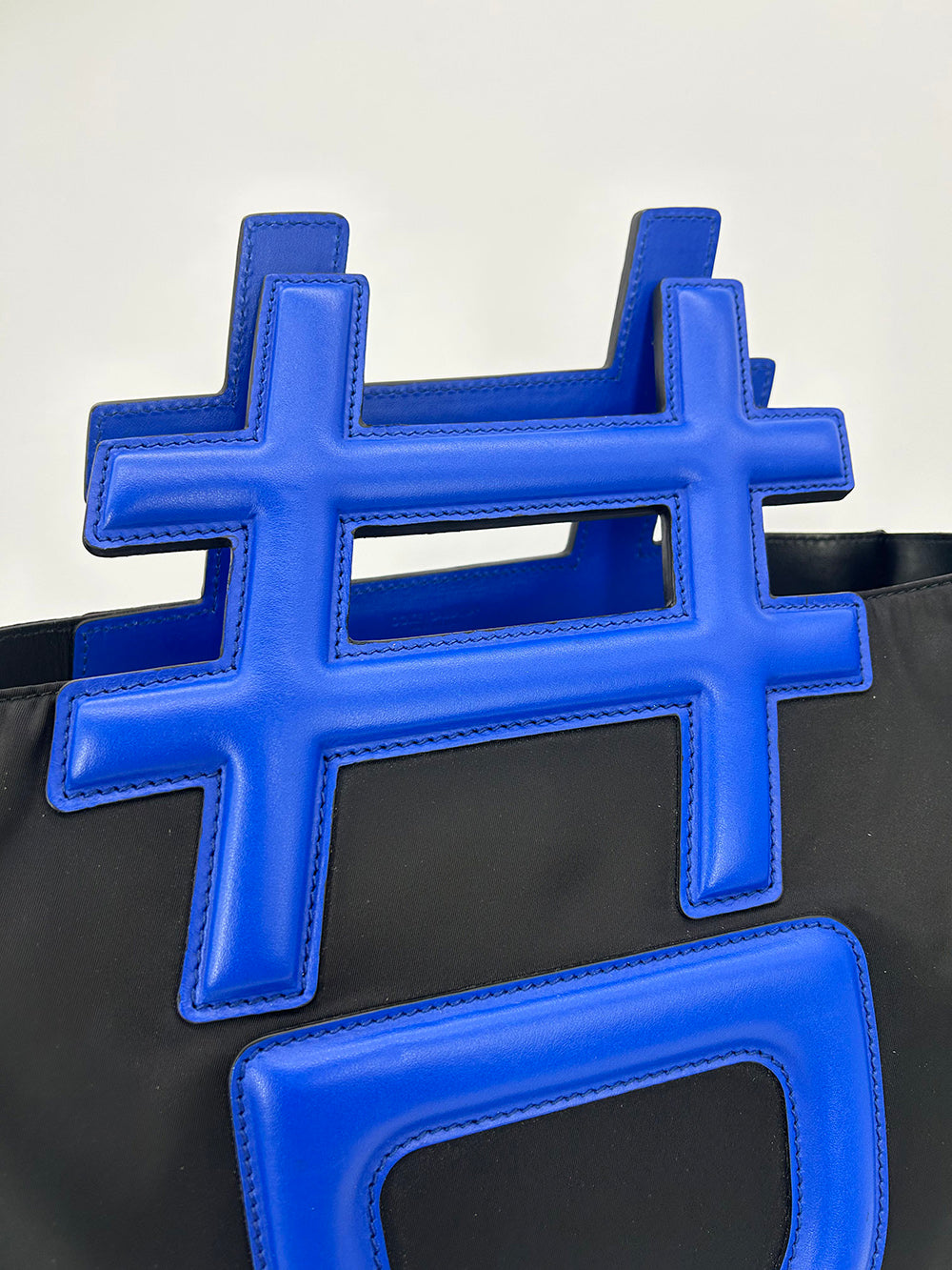 Dolce and Gabbana Black Nylon Blue Leather Hashtag Tote