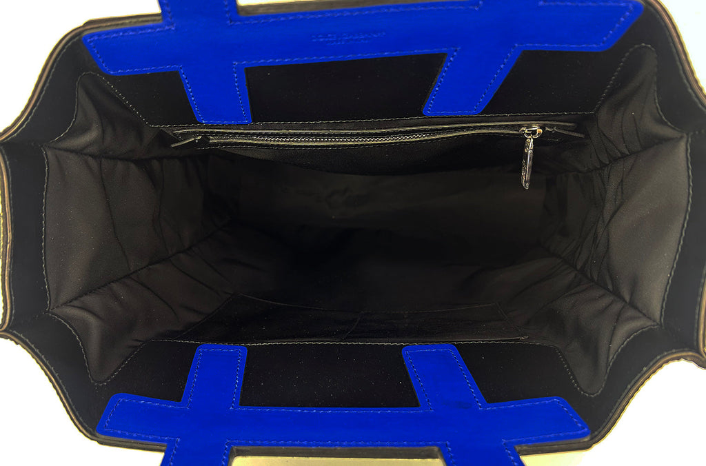 Dolce and Gabbana Black Nylon Blue Leather Hashtag Tote