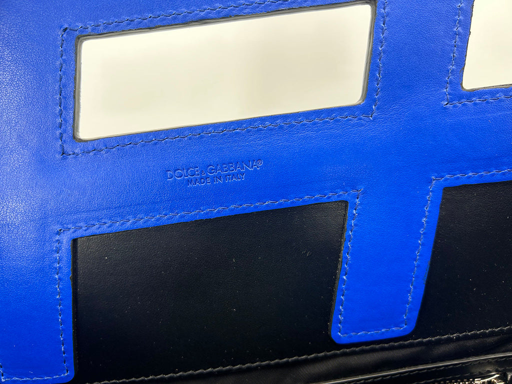 Dolce and Gabbana Black Nylon Blue Leather Hashtag Tote