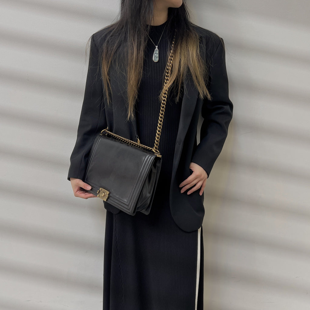 Chanel glazed leather le boy flap bag TWS