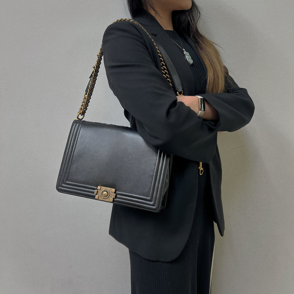 Chanel glazed leather le boy flap bag TWS