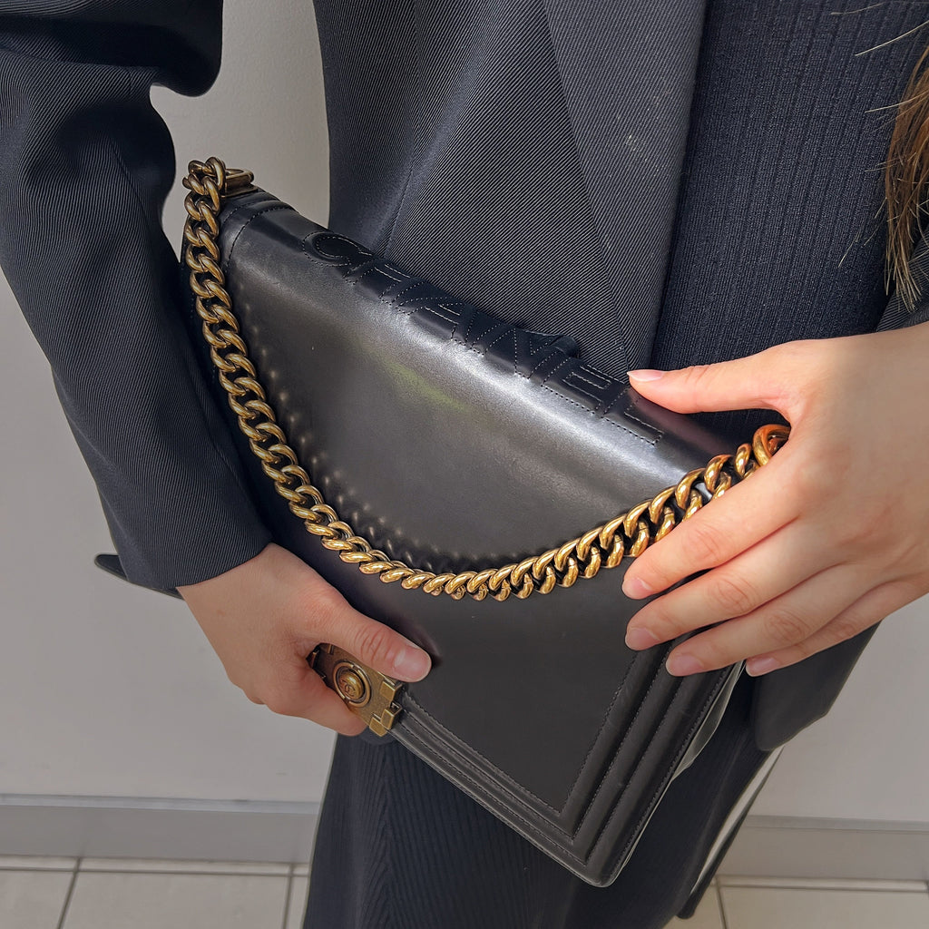 Chanel glazed leather le boy flap bag TWS