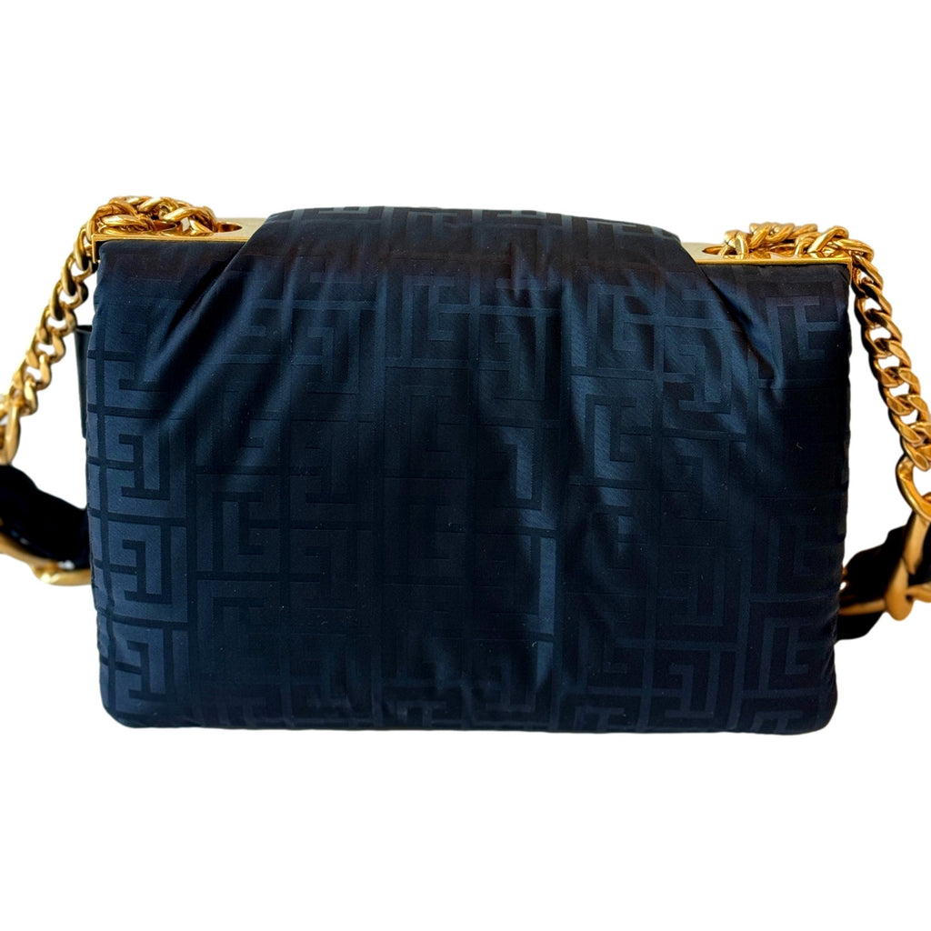 Balmain 1945 Nylon Monogram Flap Crossbody Shoulder Bag Black Small