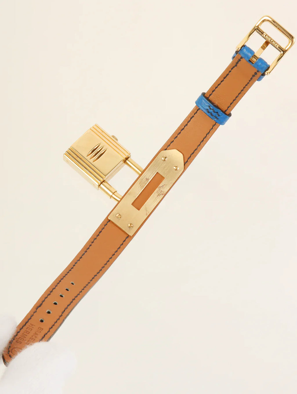 HERMES 1995 Made Kelly Watch Gold/Blue