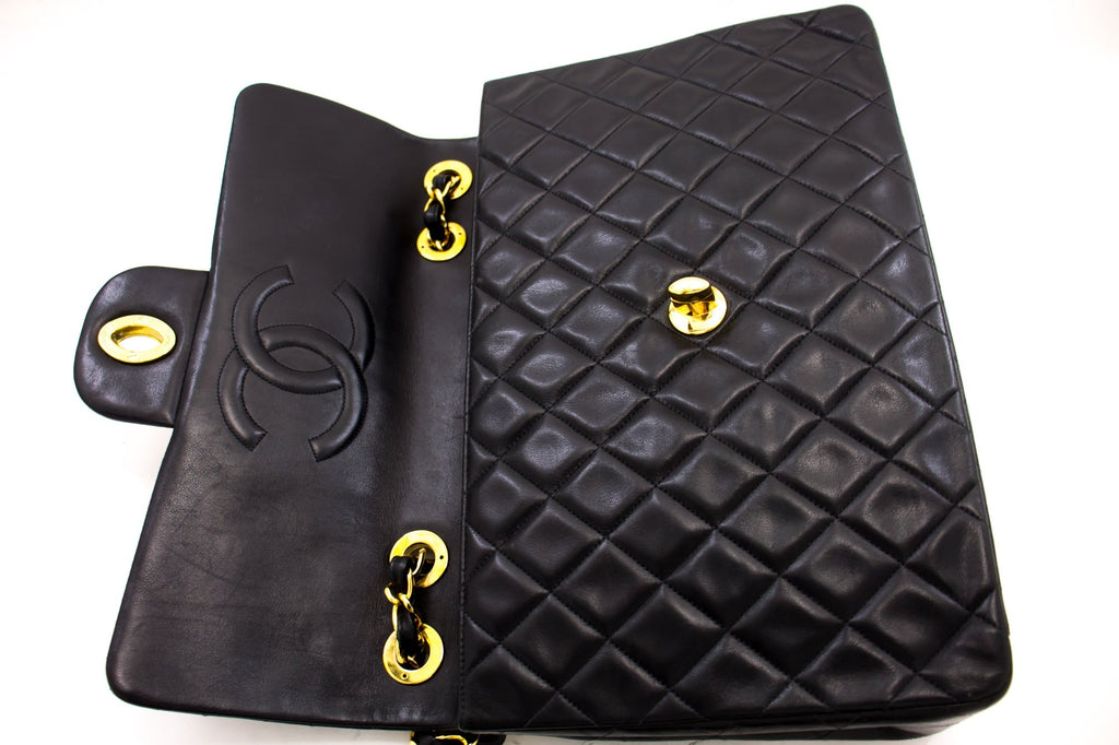 CHANEL Jumbo 13" Maxi 2.55 Flap Chain Shoulder Bag Black Lambskin d66