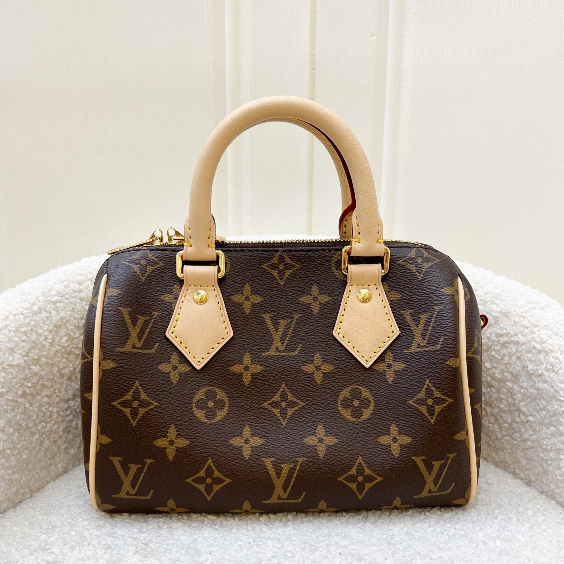 LV Speedy Bandouliere 20 in Monogram Canvas and Pink / Orange Patterned Strap