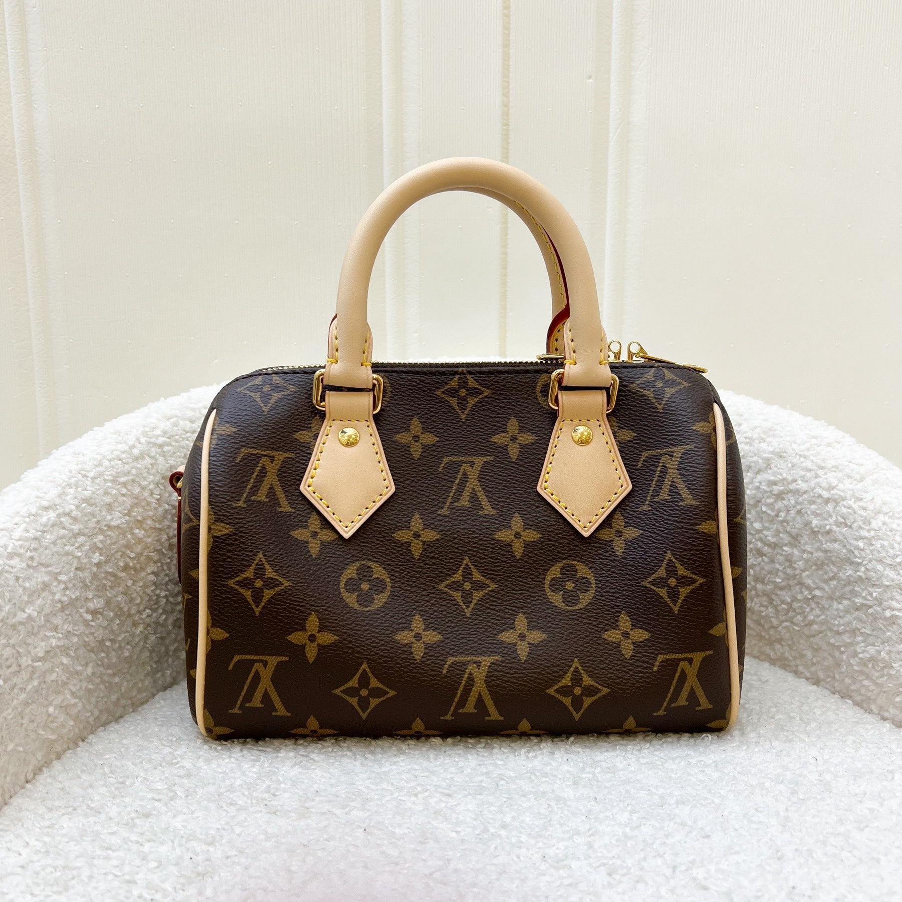 LV Speedy Bandouliere 20 in Monogram Canvas and Pink / Orange Patterned Strap