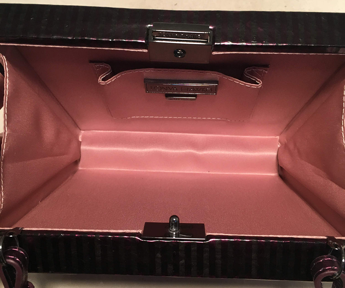 Tonya Hawkes Purple Metallic Embossed and Laser Cut Leather Clutch