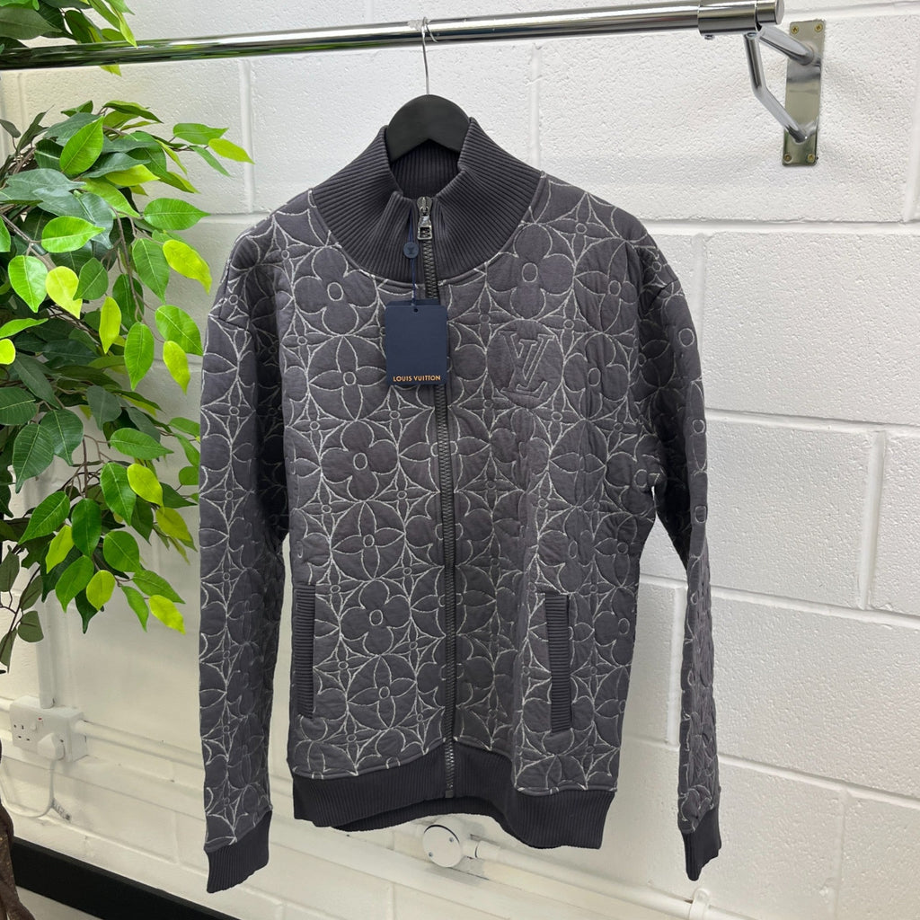 Men's Zip Through Monogram Flower Jacket Grey Size IT 54 / XXL