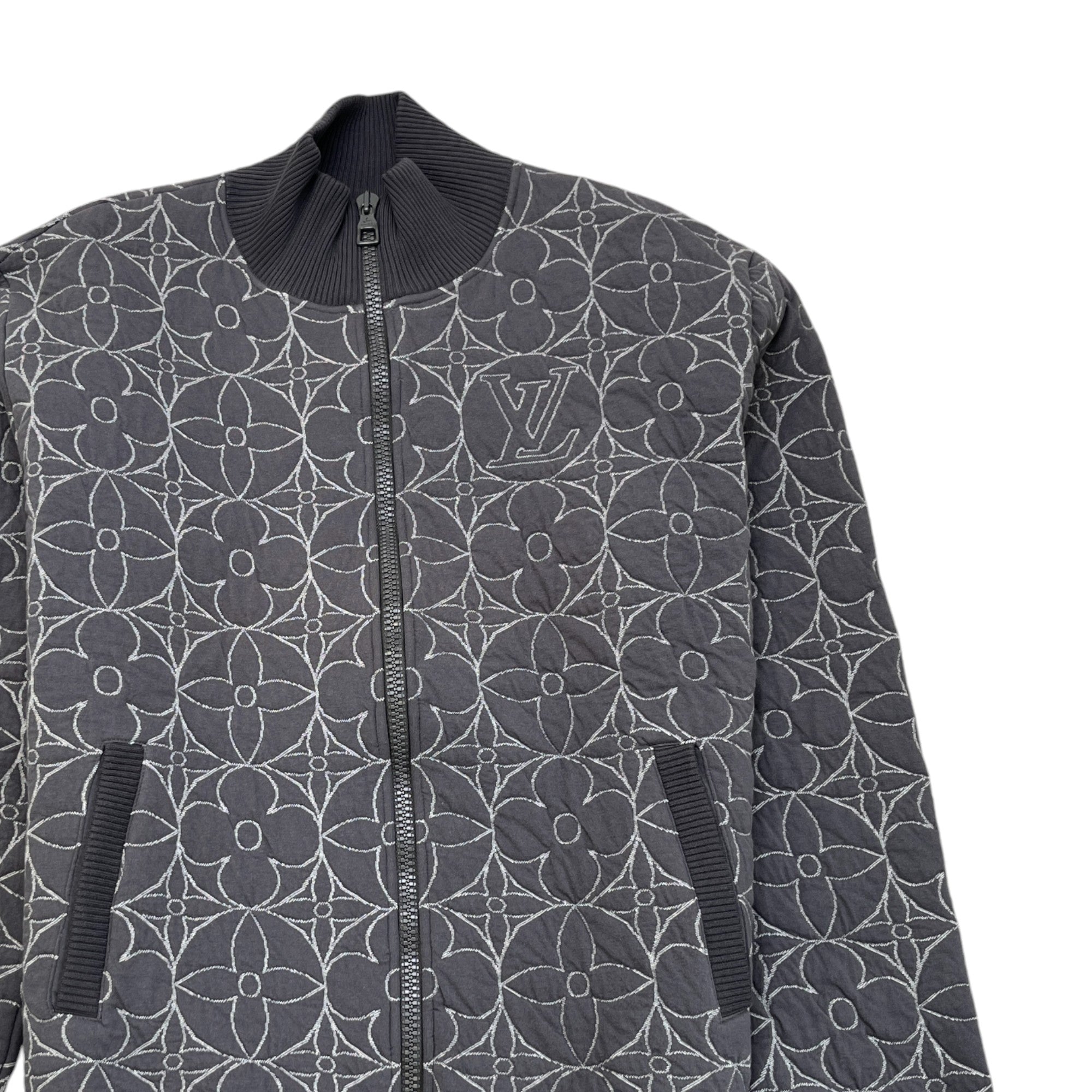 Men's Zip Through Monogram Flower Jacket Grey Size IT 54 / XXL