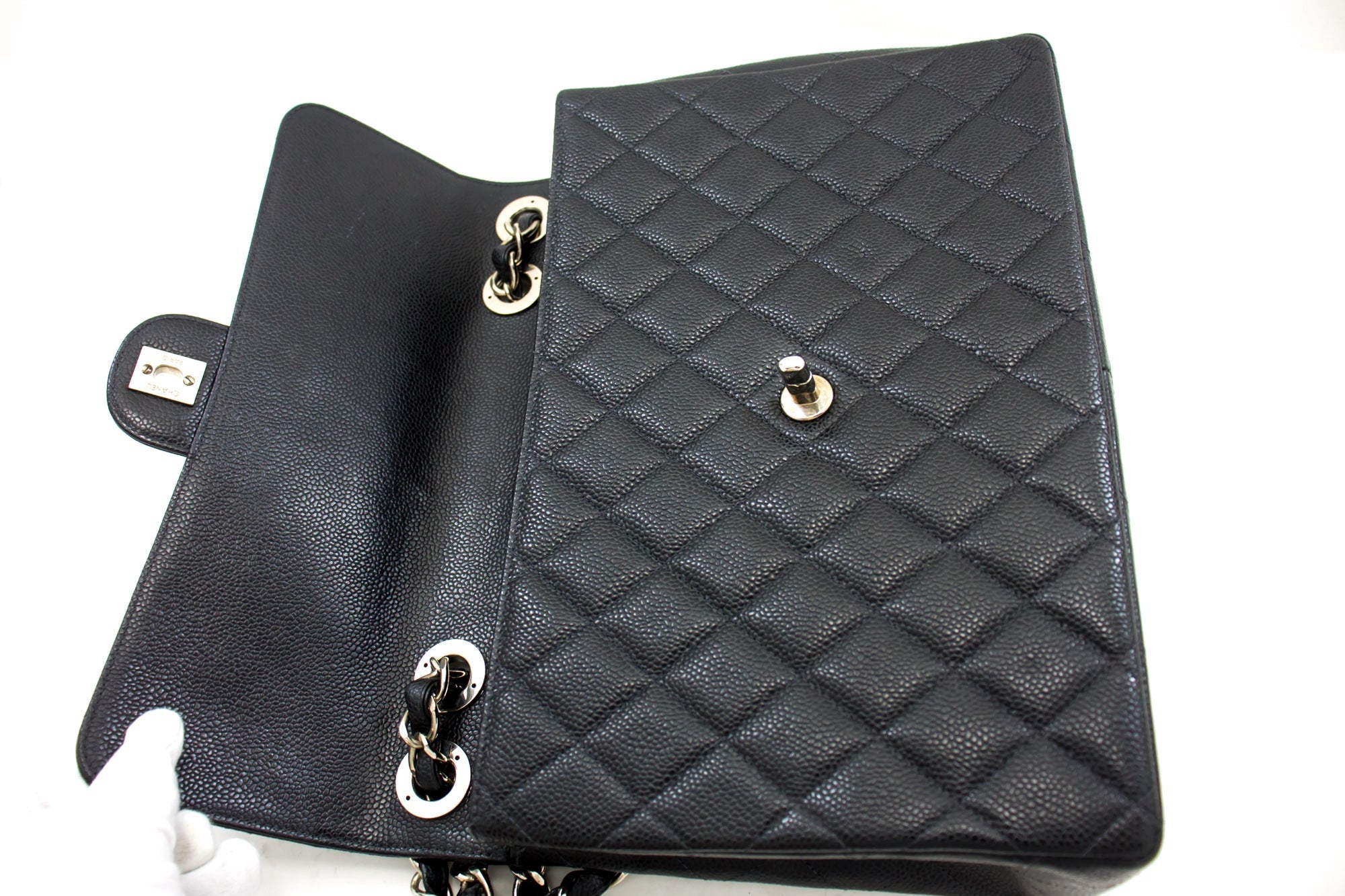 CHANEL Classic Large 11" Chain Shoulder Bag Black Grained Calfskin h58