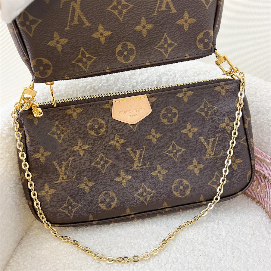 LV Multi Pochette Accessoires MPA in Monogram Canvas, Pink Strap and GHW
