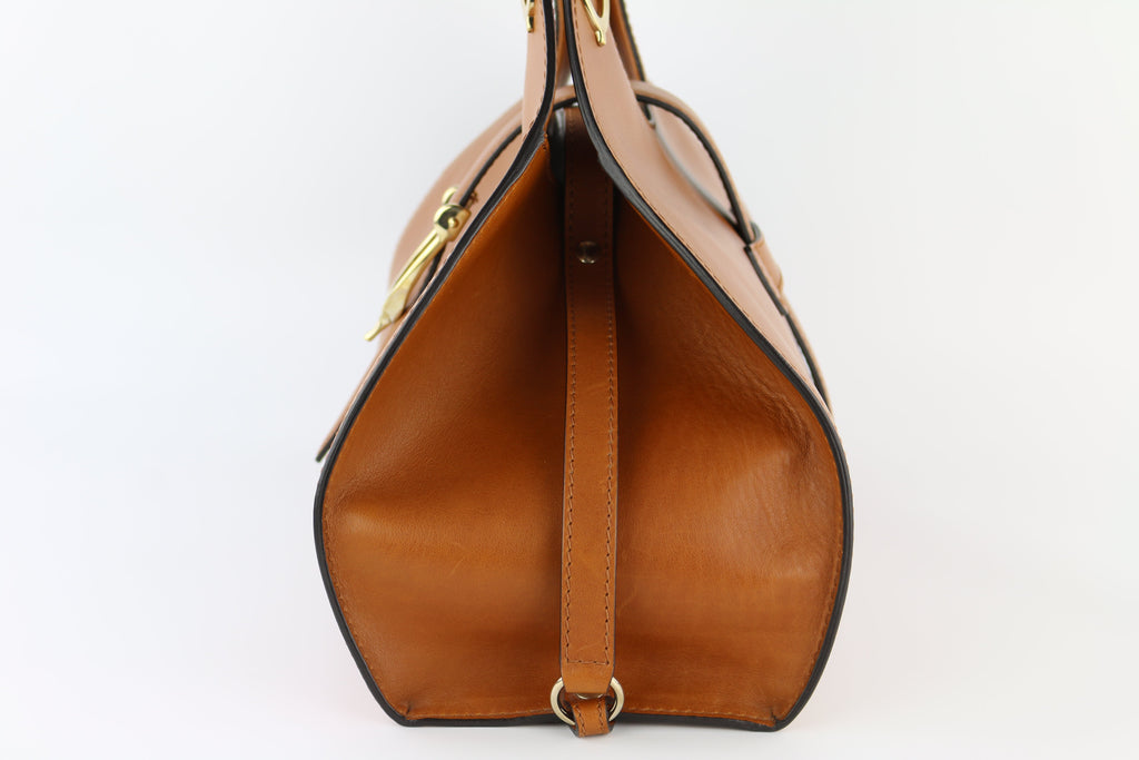 Brown Top Handle Stirrup Bag