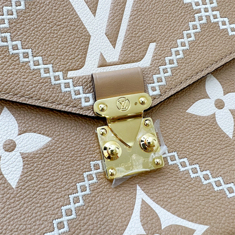 LV Giant Broderies Pochette Metis in Arizona Beige / Crème Beige Monogram Empreinte Leather and GHW