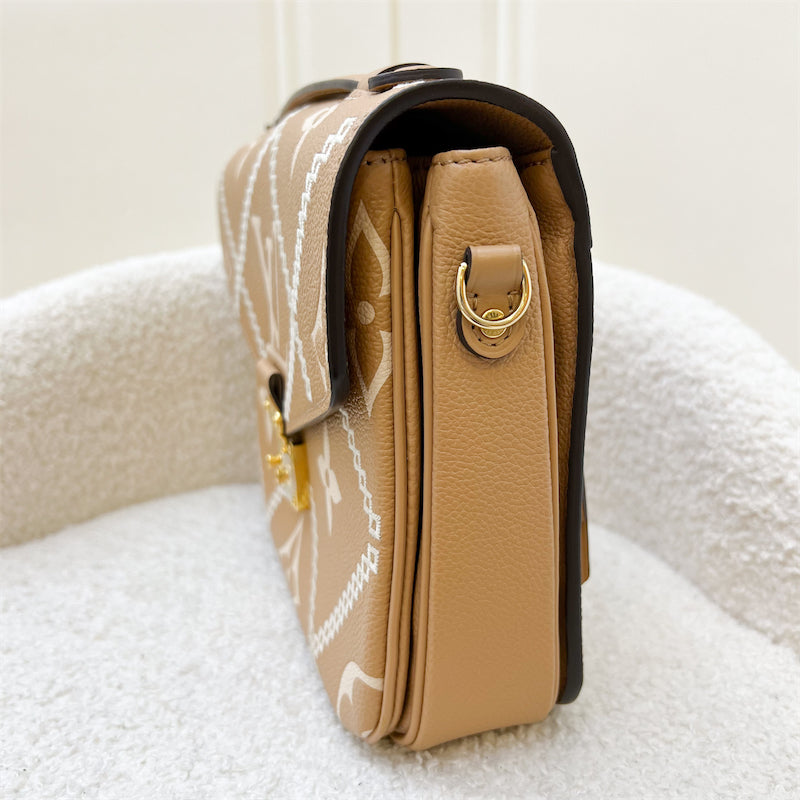 LV Giant Broderies Pochette Metis in Arizona Beige / Crème Beige Monogram Empreinte Leather and GHW