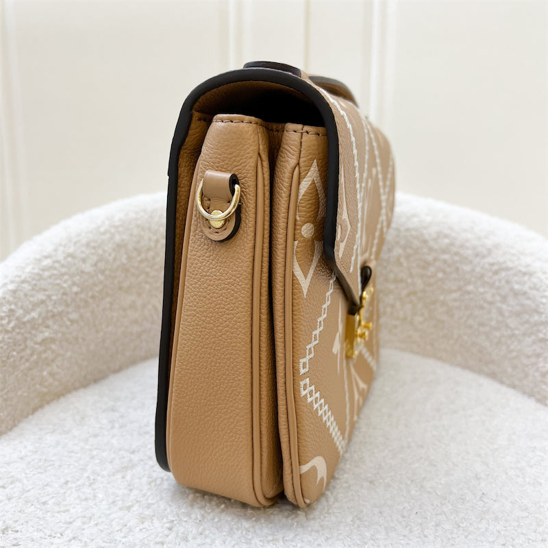 LV Giant Broderies Pochette Metis in Arizona Beige / Crème Beige Monogram Empreinte Leather and GHW