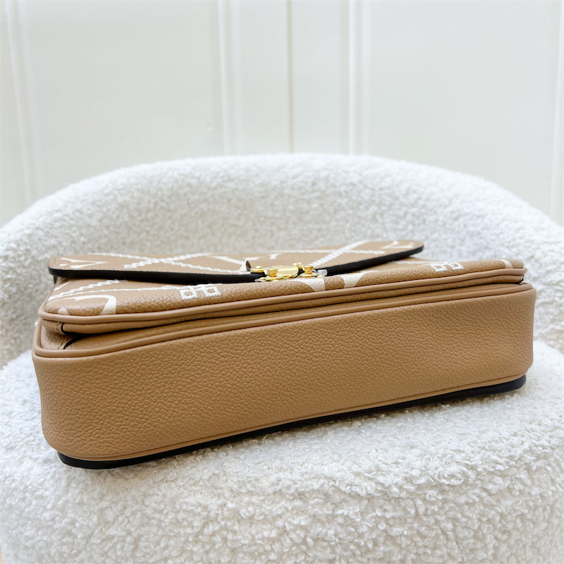 LV Giant Broderies Pochette Metis in Arizona Beige / Crème Beige Monogram Empreinte Leather and GHW