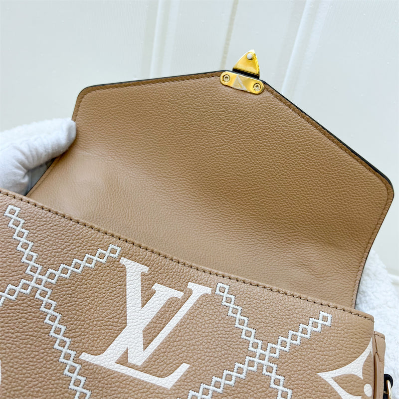 LV Giant Broderies Pochette Metis in Arizona Beige / Crème Beige Monogram Empreinte Leather and GHW